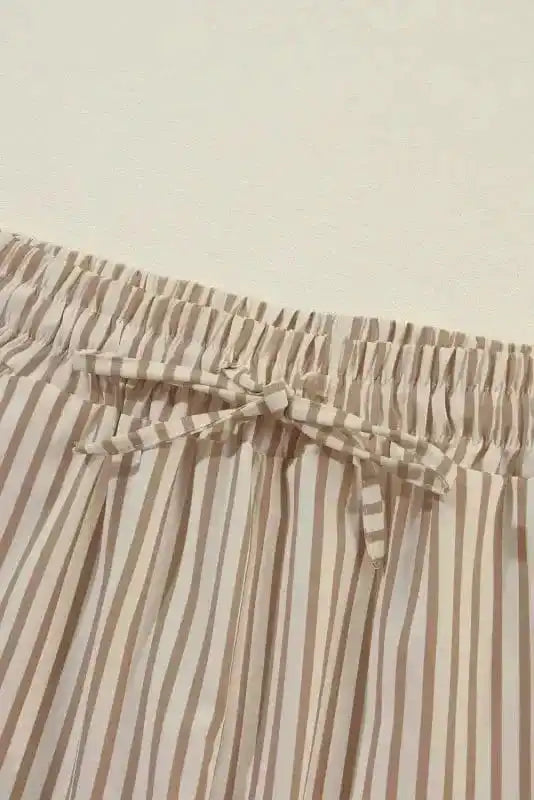 Wide Leg Pants Safari Chic: Khaki Stripe Drawstring Trousers