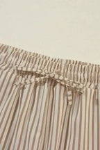Wide Leg Pants Safari Chic: Khaki Stripe Drawstring Trousers