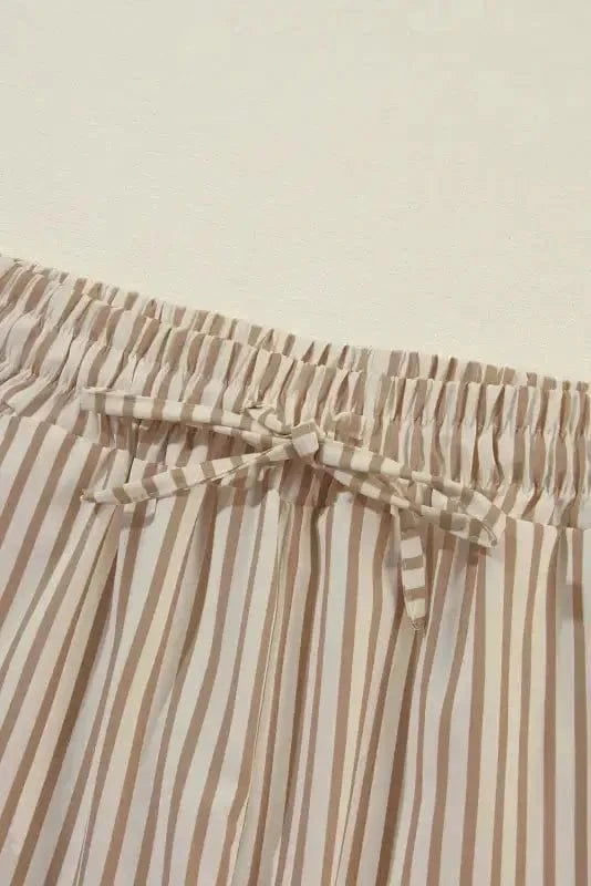 Wide Leg Pants Safari Chic: Khaki Stripe Drawstring Trousers