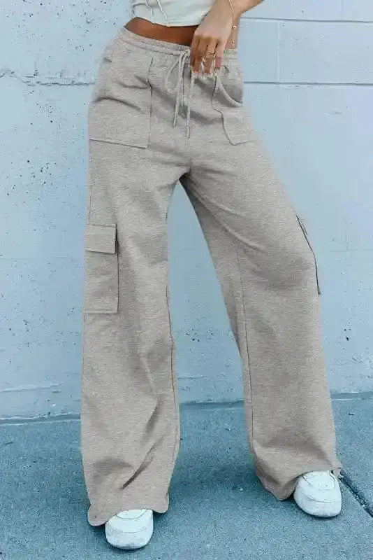 Yoga Pants Light Grey / S / 50%Polyester+45%Viscose+5%Elastane BreezyBound Wide-Leg Fitness Pants