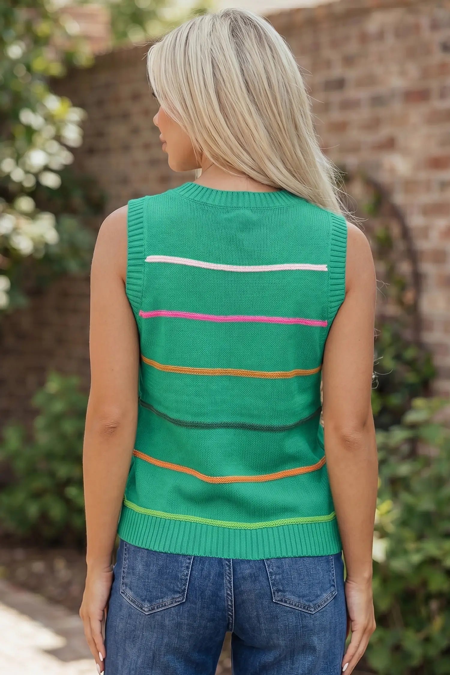 Women’s stripe ribbed knit sleeveless sweater vest tank top sweaters