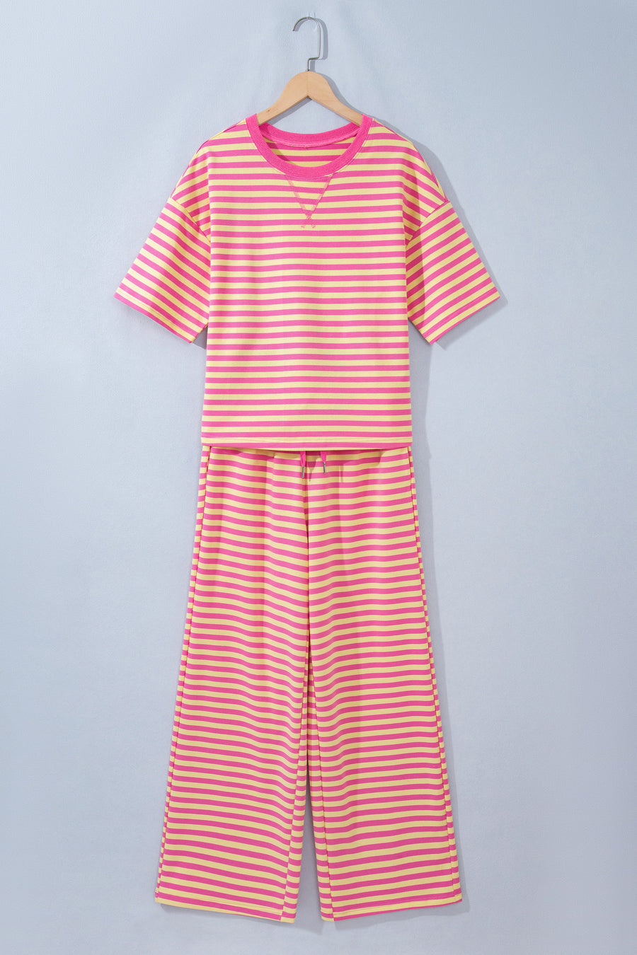 Pink Stripe Colourblock Crew Neck Tee & Drawstring Pant Set