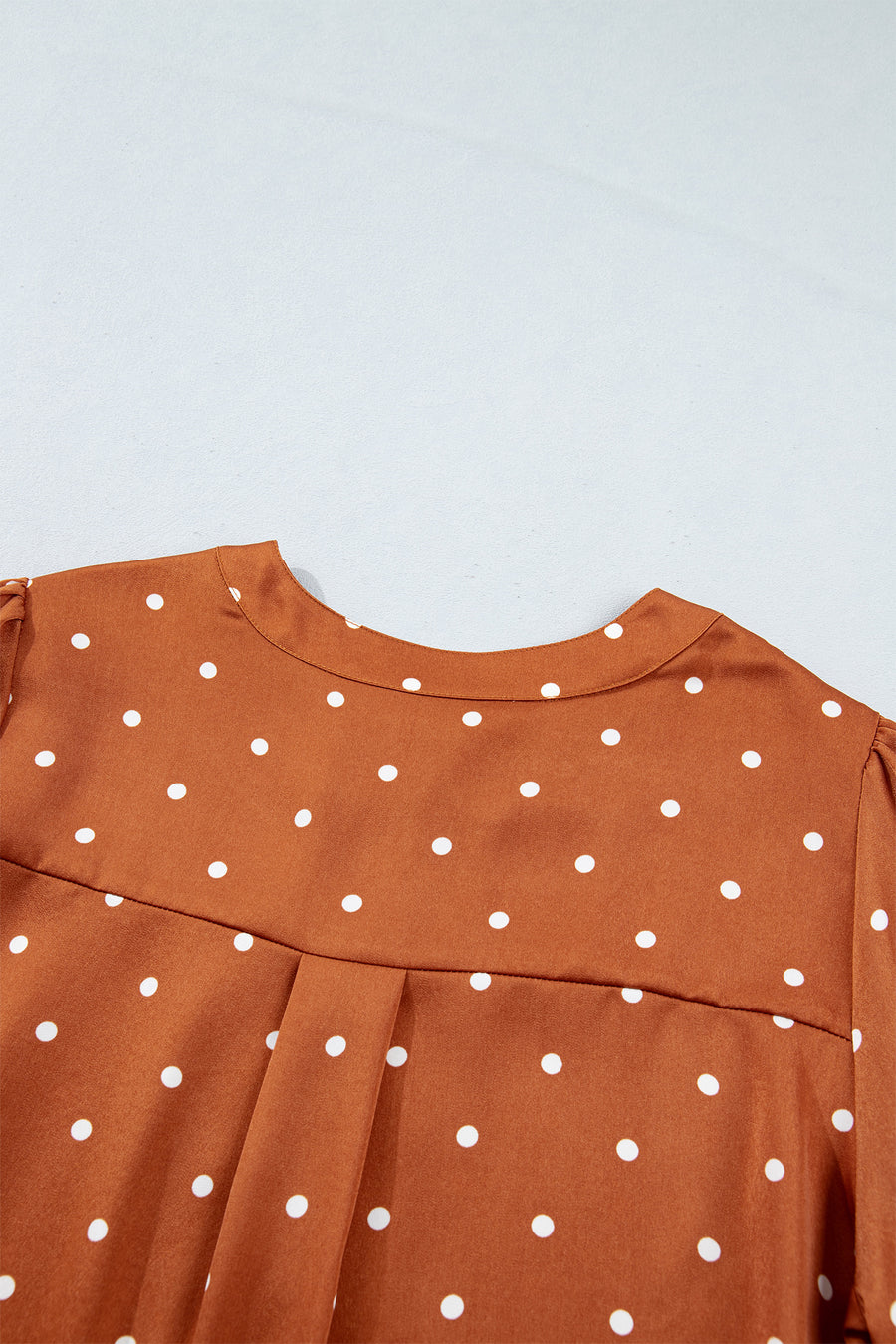 Brown Polka Dot Half Button V-Neck Long Sleeve Blouse Women UK