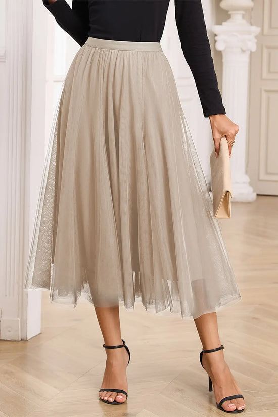 Tulle midi skirt flared layered high waist women uk | fashionfitz