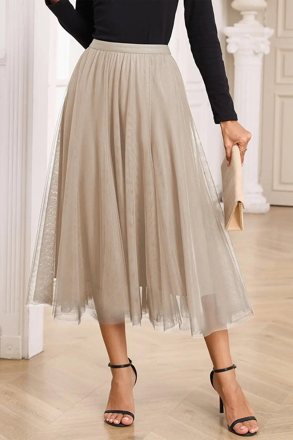 Tulle midi skirt flared layered high waist women uk | fashionfitz