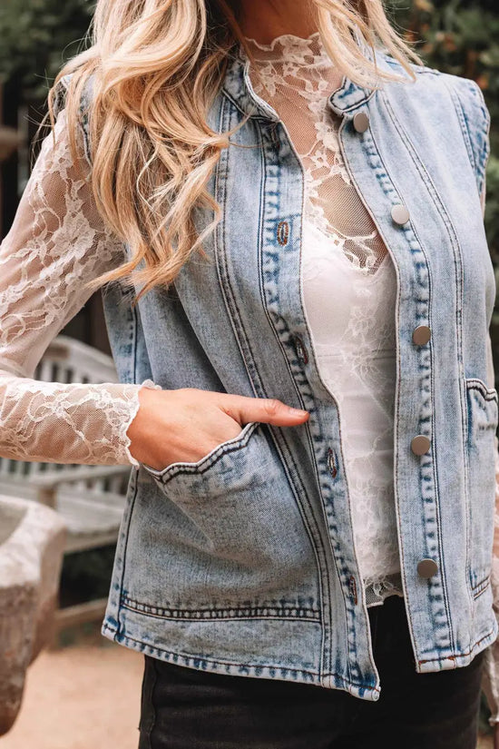 Beau Blue Scallop‑Trim Denim Waistcoat