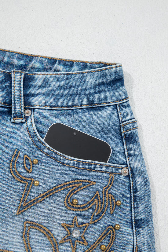 Western Embroidery Stud Denim Shorts Women UK