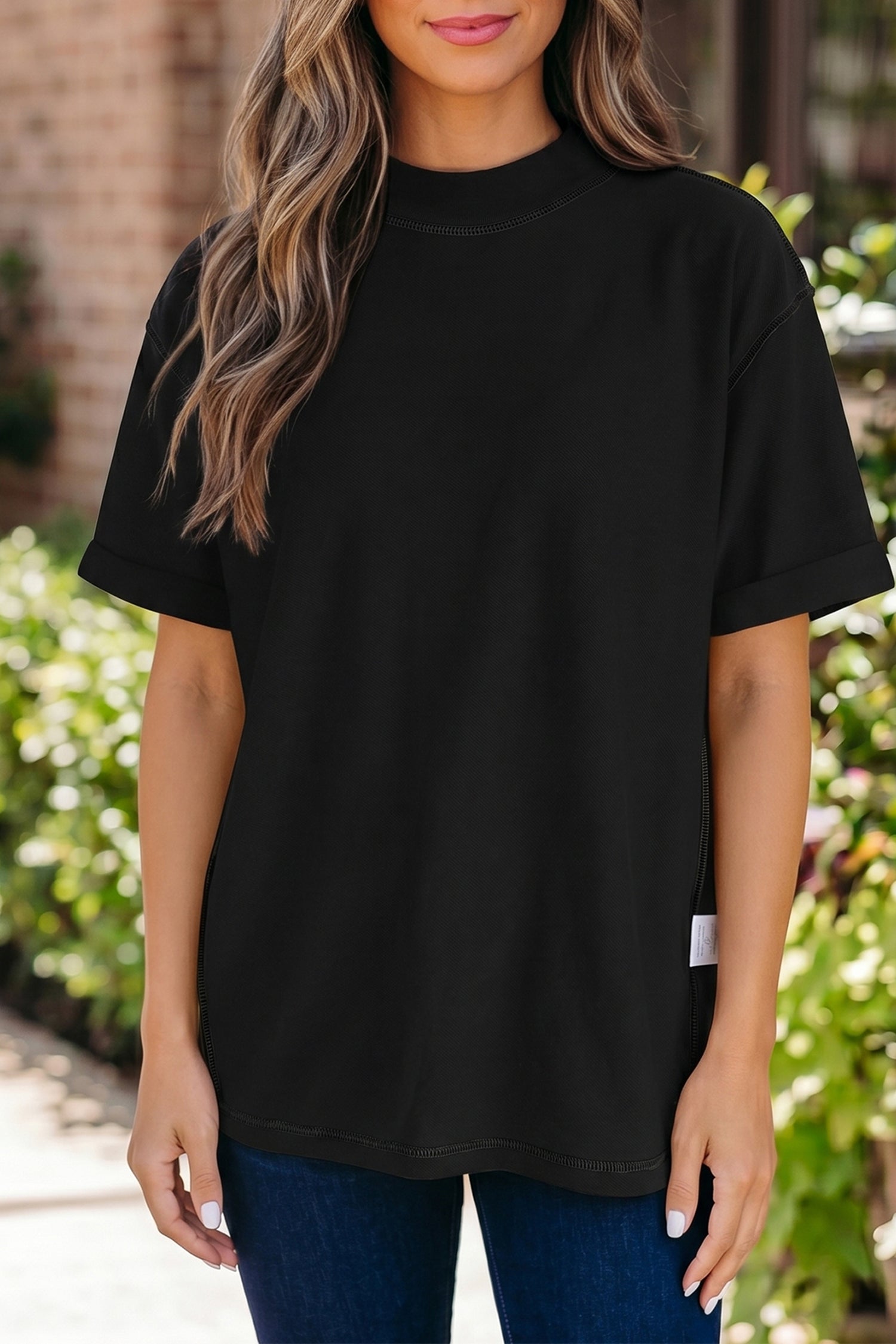 Solid Colour Oversized High Neck Tee Women UK