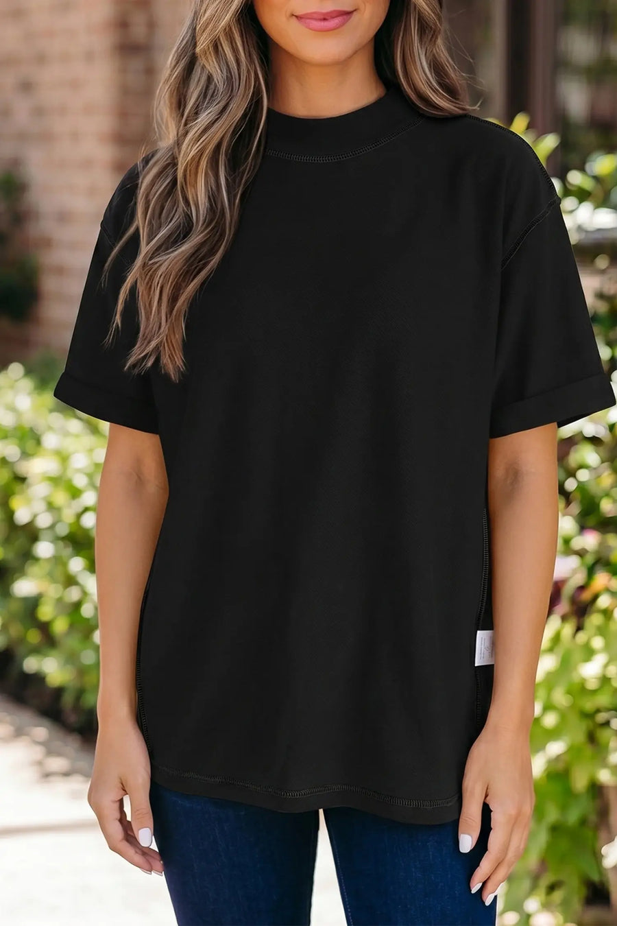 Solid Colour Oversized High Neck Tee Women UK