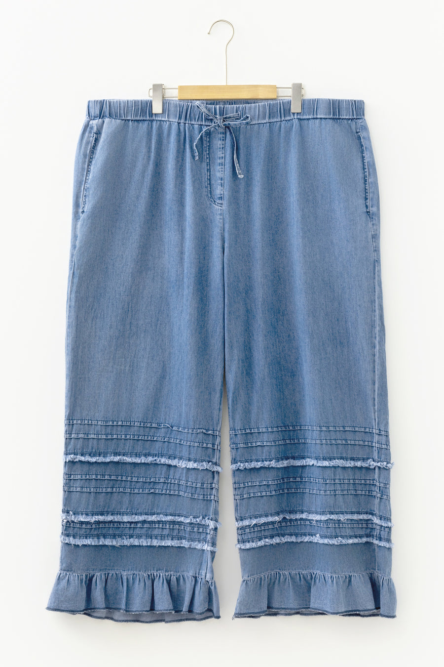 Plus Size Tiered Ruffled Wide Leg Denim Pants Women UK