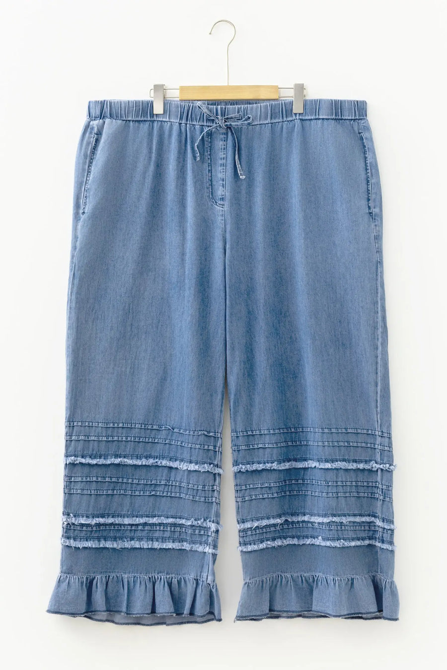 Plus Size Tiered Ruffled Wide Leg Denim Pants Women UK