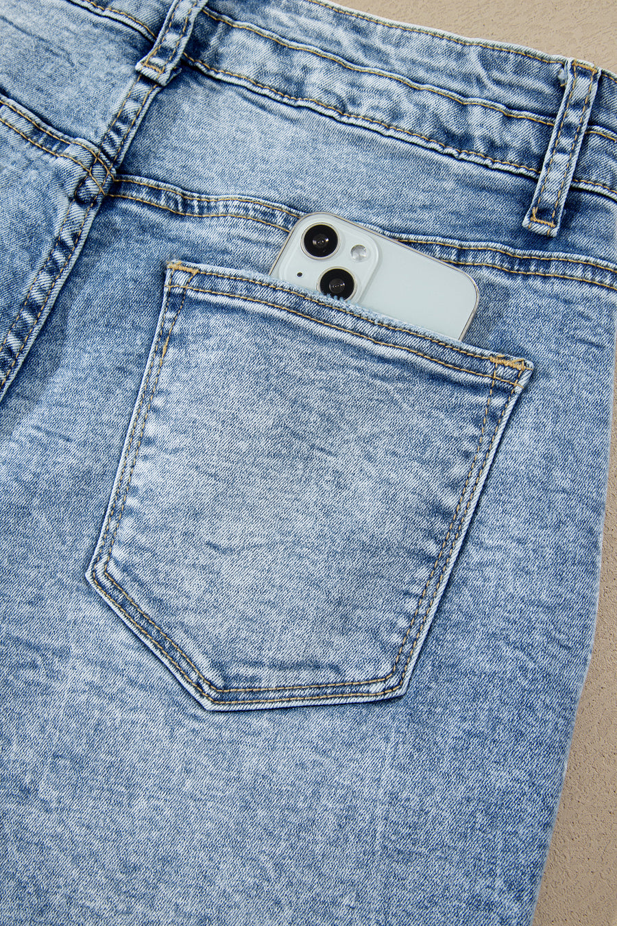 Acid Wash Pocket Detail High Waist Flare Jeans Women UK