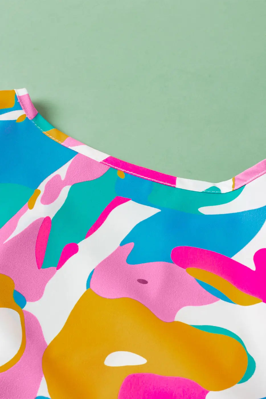 Multi colour flutter sleeve blouse - abstract print notched neck