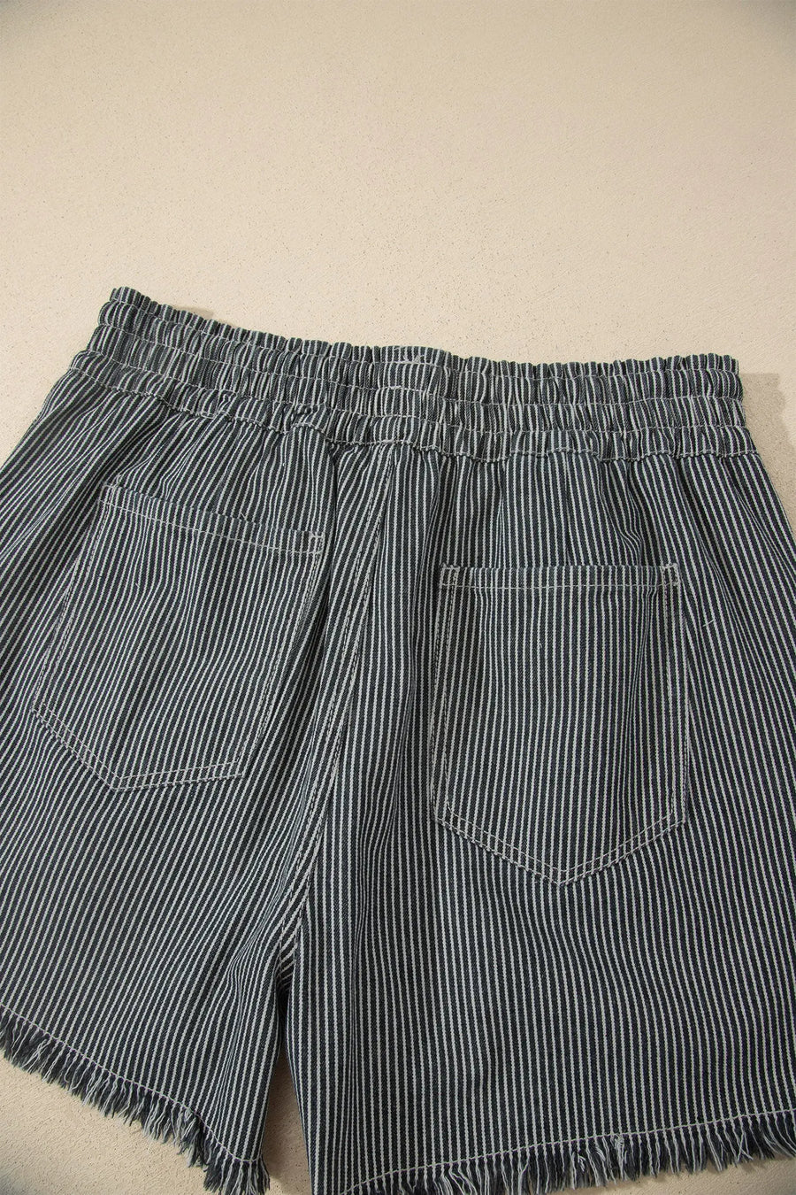Stripe Raw Edge Drawstring Denim Shorts Women UK — close-up third option | Fashionfitz UK