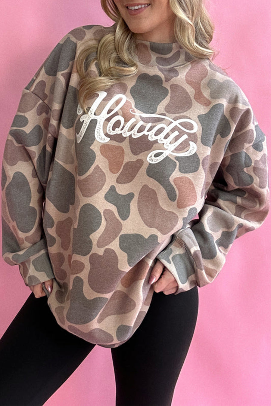 Camo Print Baggy Mock Neck Pullover Sweatshirt Women UK