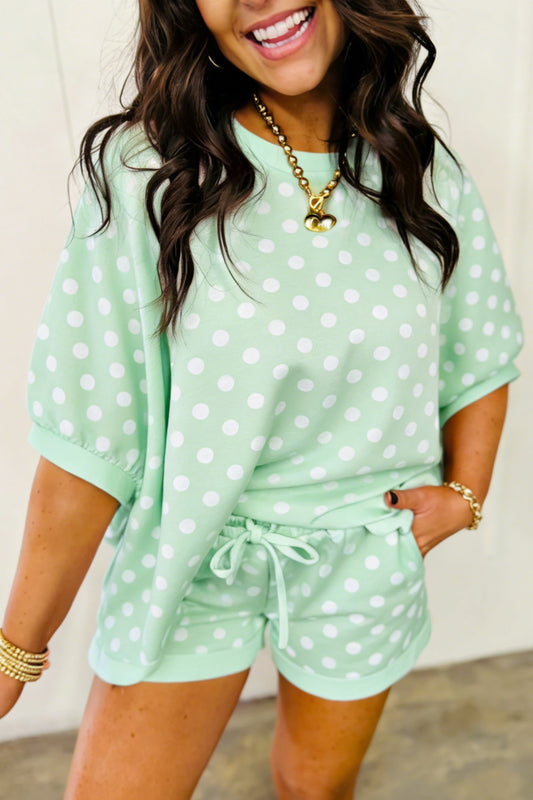 Polka Dot Oversized Top & Drawstring Shorts Set Women UK