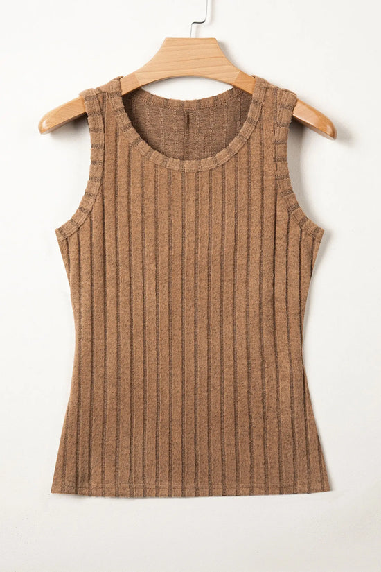 Ribbed mineral wash tank top slim fit round neck sleeveless tops