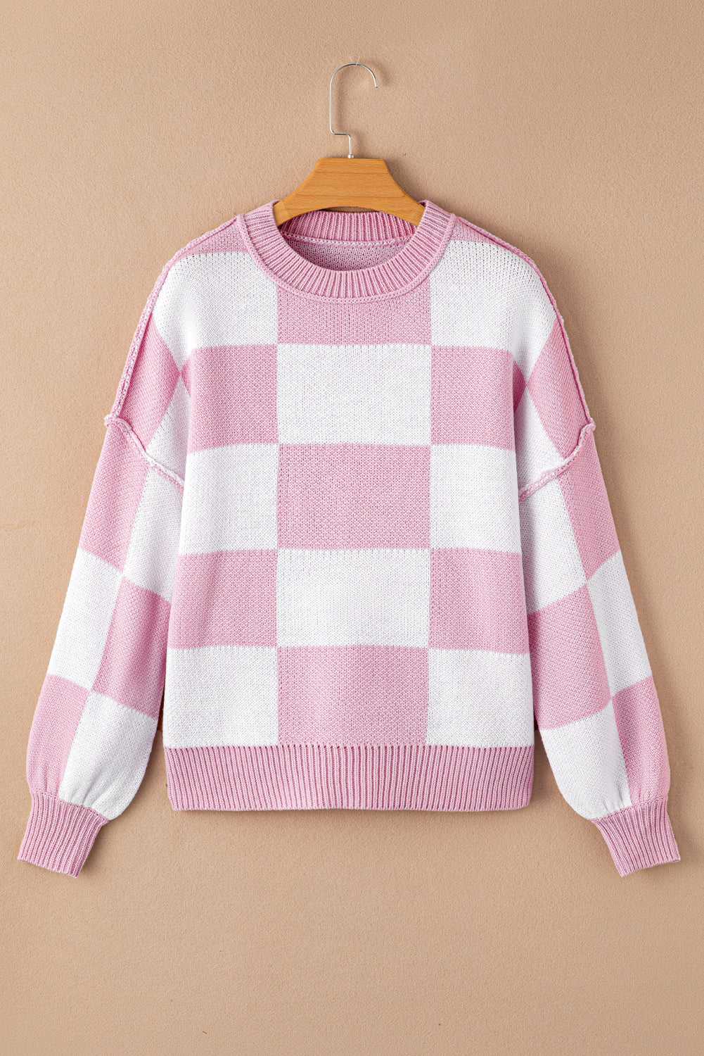 Checkered Bishop Sleeve Sweater