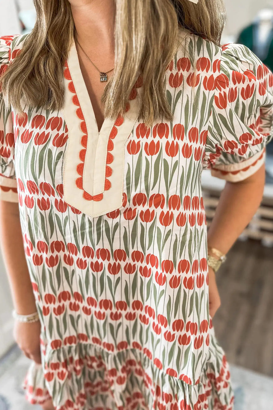 White Tulip Floral Cotton Short Puff Sleeve Mini Dress Women UK — side view