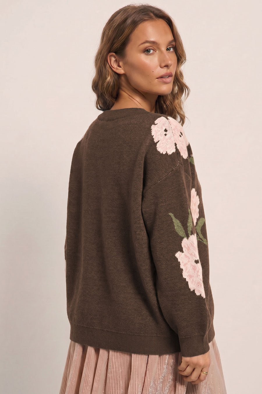 Floral Drop Shoulder Relaxed Pullover Sweater