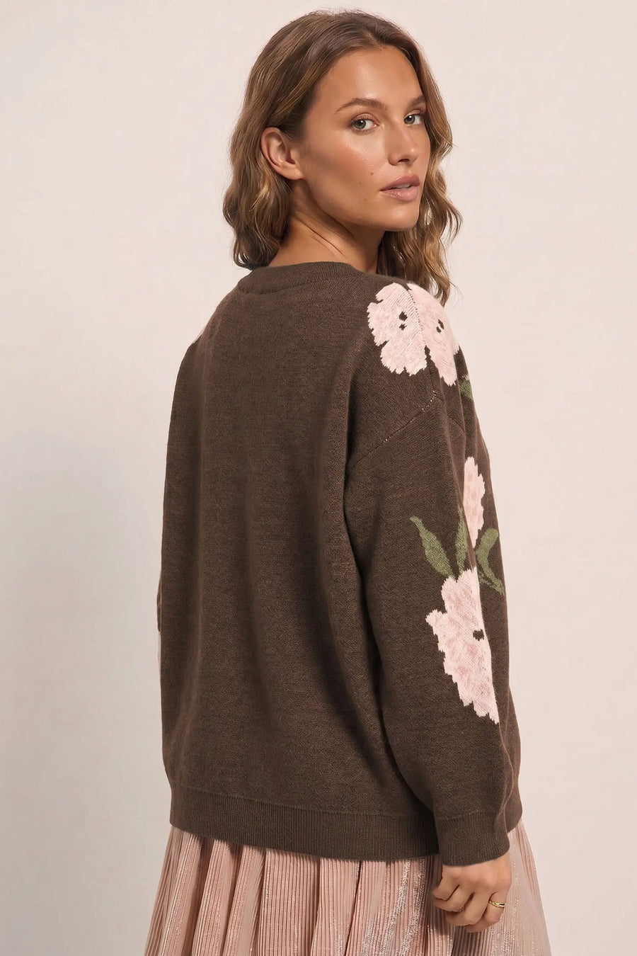 Floral Drop Shoulder Relaxed Pullover Sweater — styled outfit look | Fashionfitz UK
