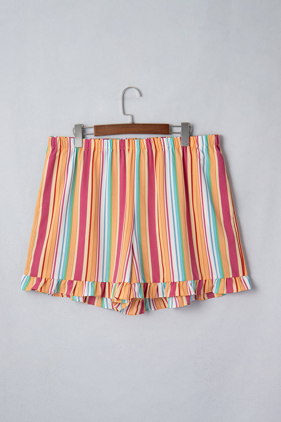 Plus Size Stripe Ruffle Hem Shorts Women UK