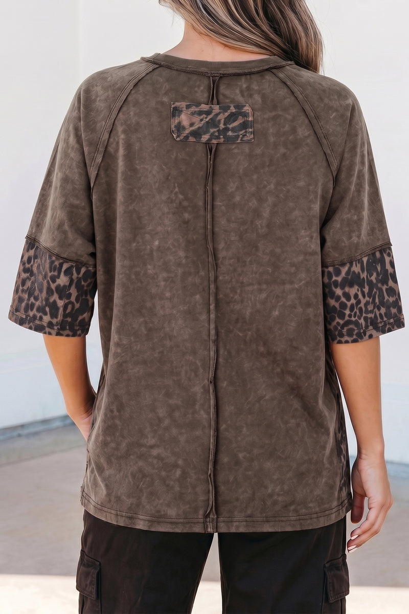 Mineral Wash Leopard Star Patched Cotton Tee Women UK