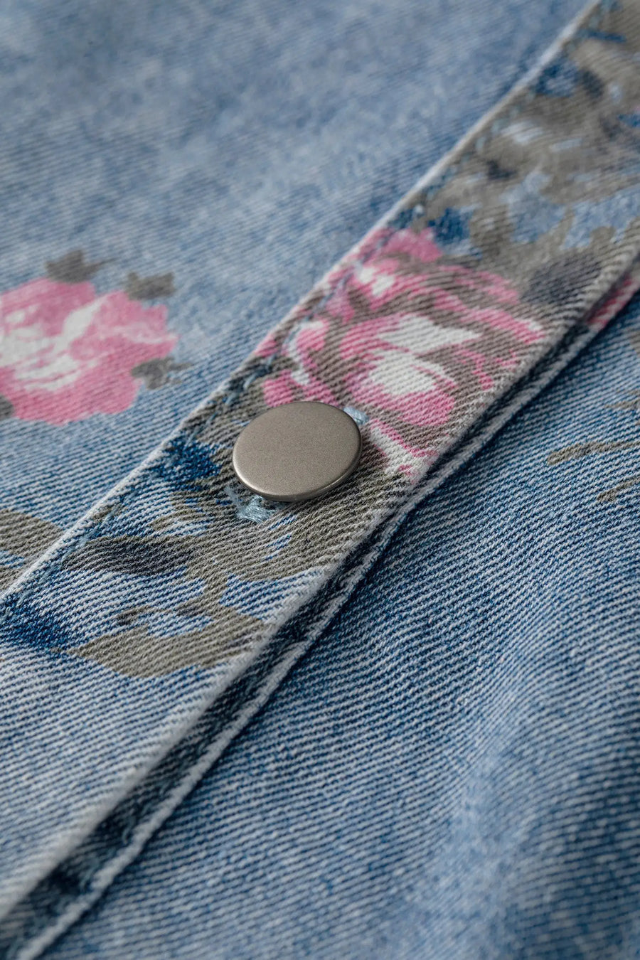 Floral Print Denim Short Sleeve Button-Down Dress Women UK