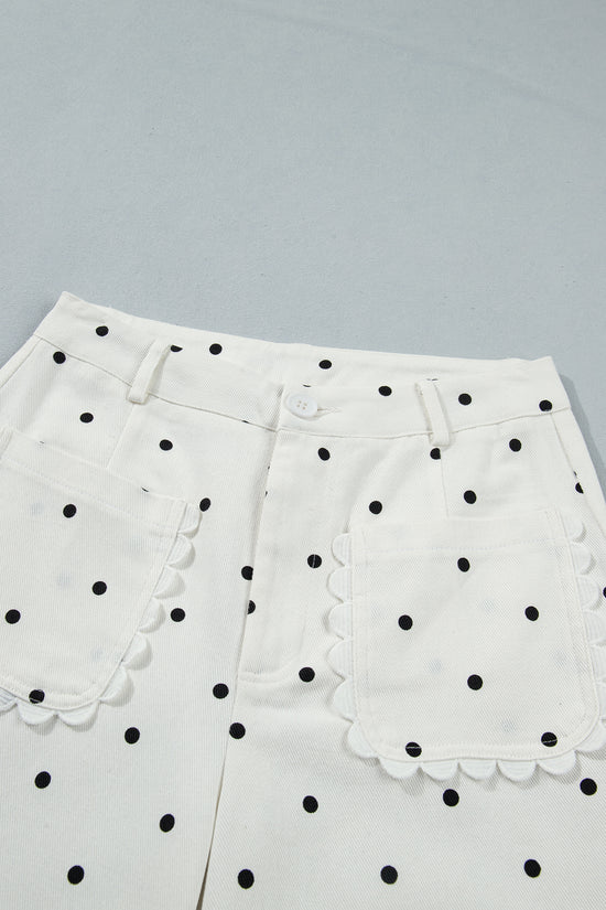 Polka Dot Scalloped Pocket Cotton Shift Pants Women UK