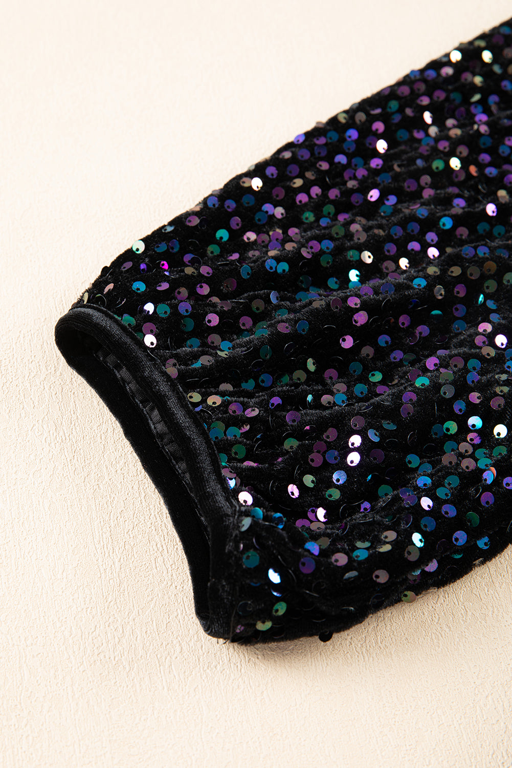 Black Sequin Puff Sleeve Velvet Peplum Shirt