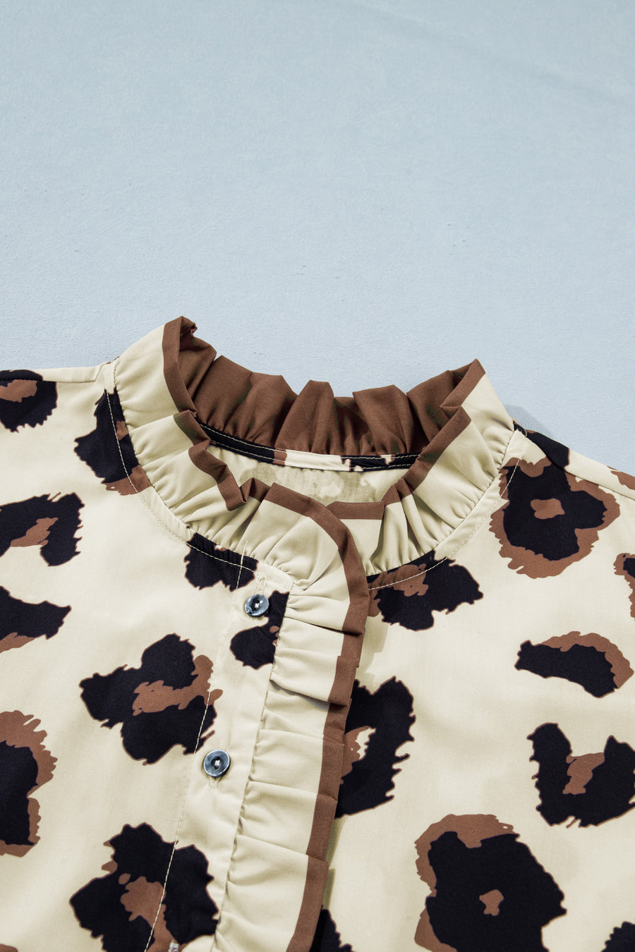 Leopard Frilled Colorblock Button Down Plus Size Blouse Women UK