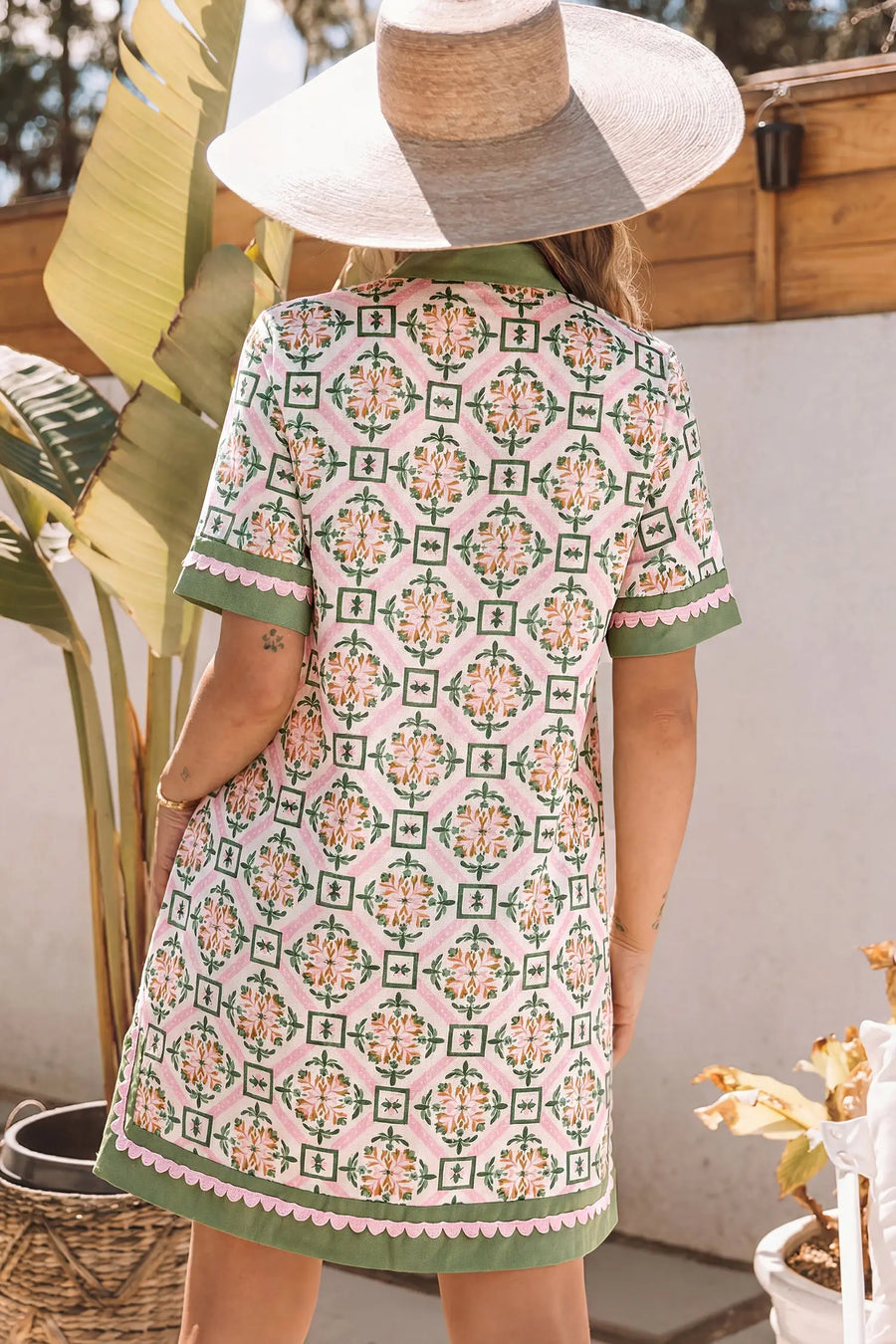 Multicolour Boho Geometric Floral Short Sleeve Mini Dress Women UK