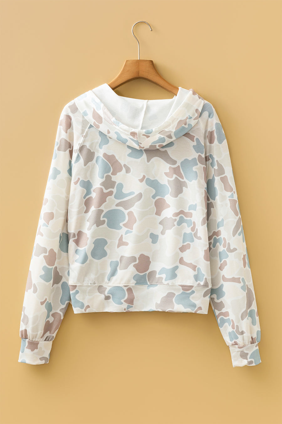 Camo Print Long Sleeve Hooded Pullover Top