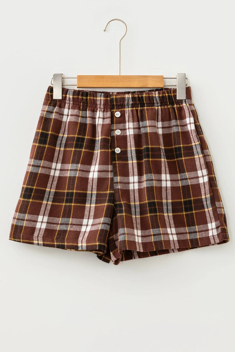 Plaid Button Front Elastic Waist Shorts