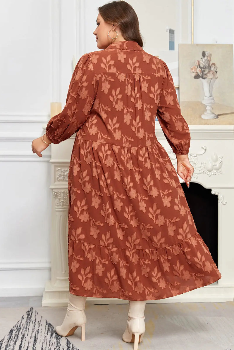 Cinnamon Plus Size 3D Flower Ruffle Hem 3/4 Sleeve Long Dress Women UK