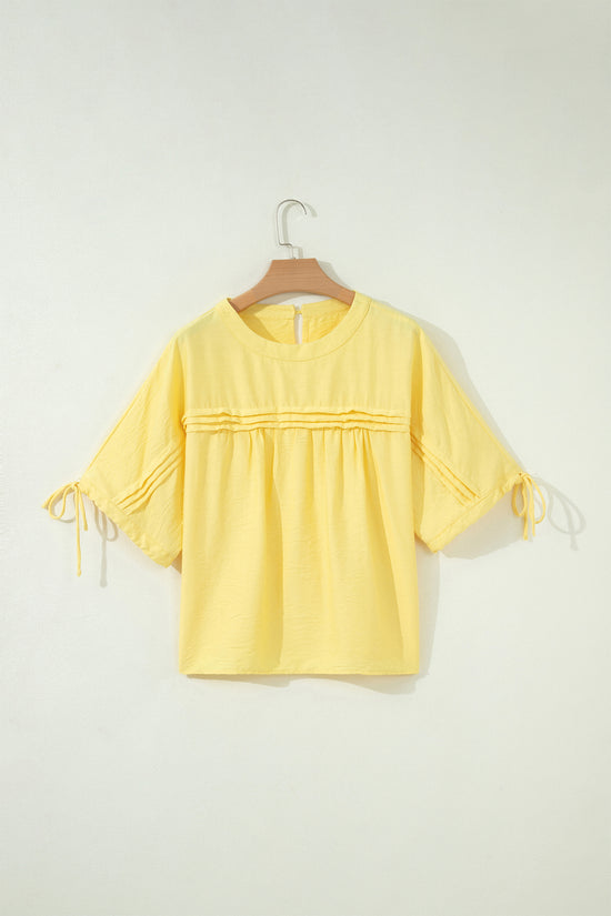 Tie Cuff Half Sleeve Pleated Babydoll Blouse