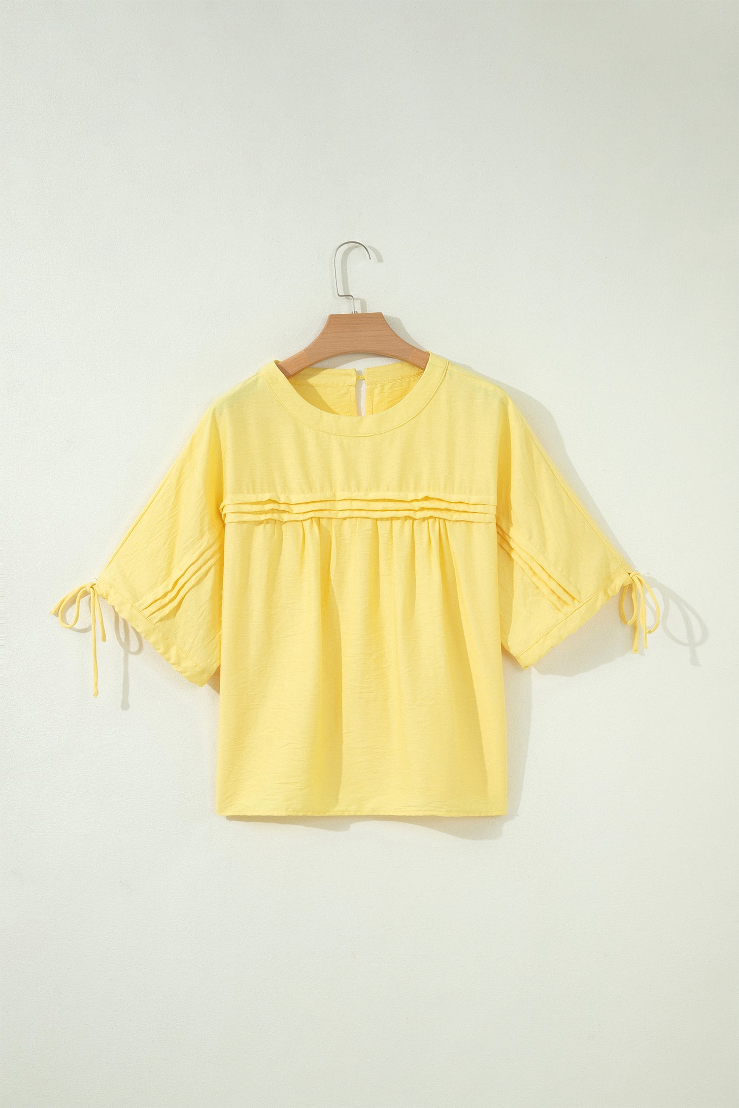 Tie Cuff Half Sleeve Pleated Babydoll Blouse