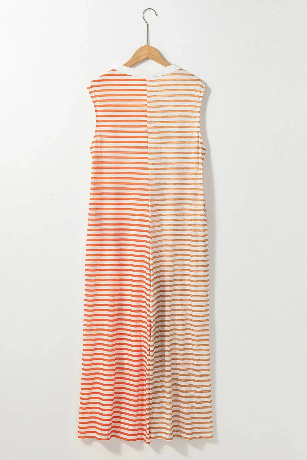 Oversized Sleeveless Wide Leg Jumpsuit - Orange Stripe - Fashionfitz