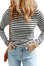 Striped Textured Knit Long Sleeve Tee