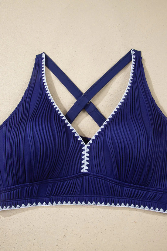 Shell stitch v neck high waist bikini set adjustable straps removable pads classic bikinis