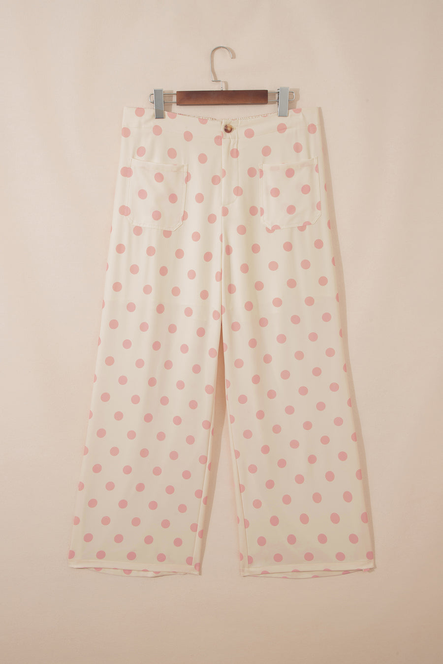 Polka Dot Patched Pocket Elastic Waist Straight Leg Pants
