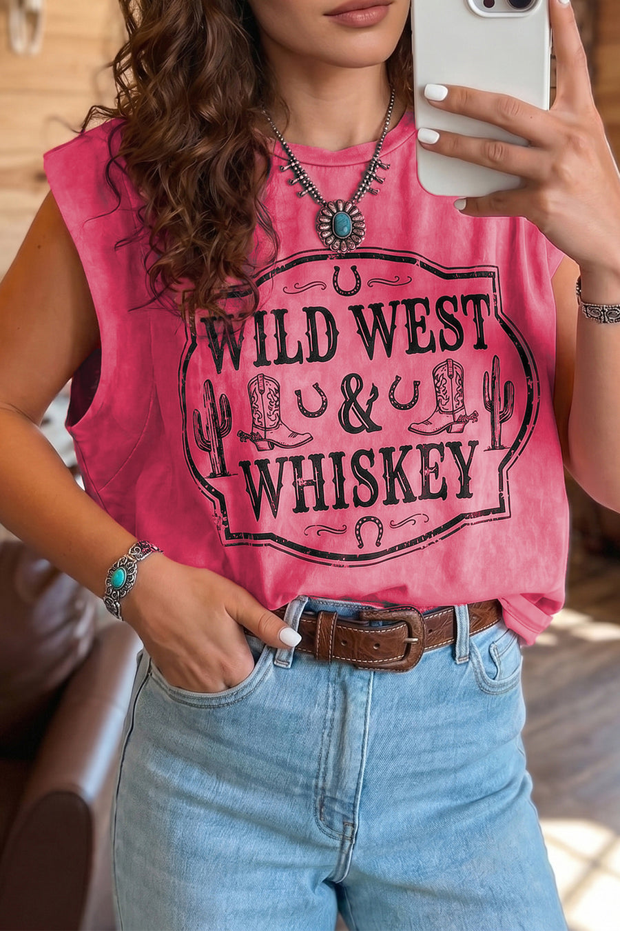 Bonbon WILD WEST WHISKEY Print Sleeveless Muscle Top