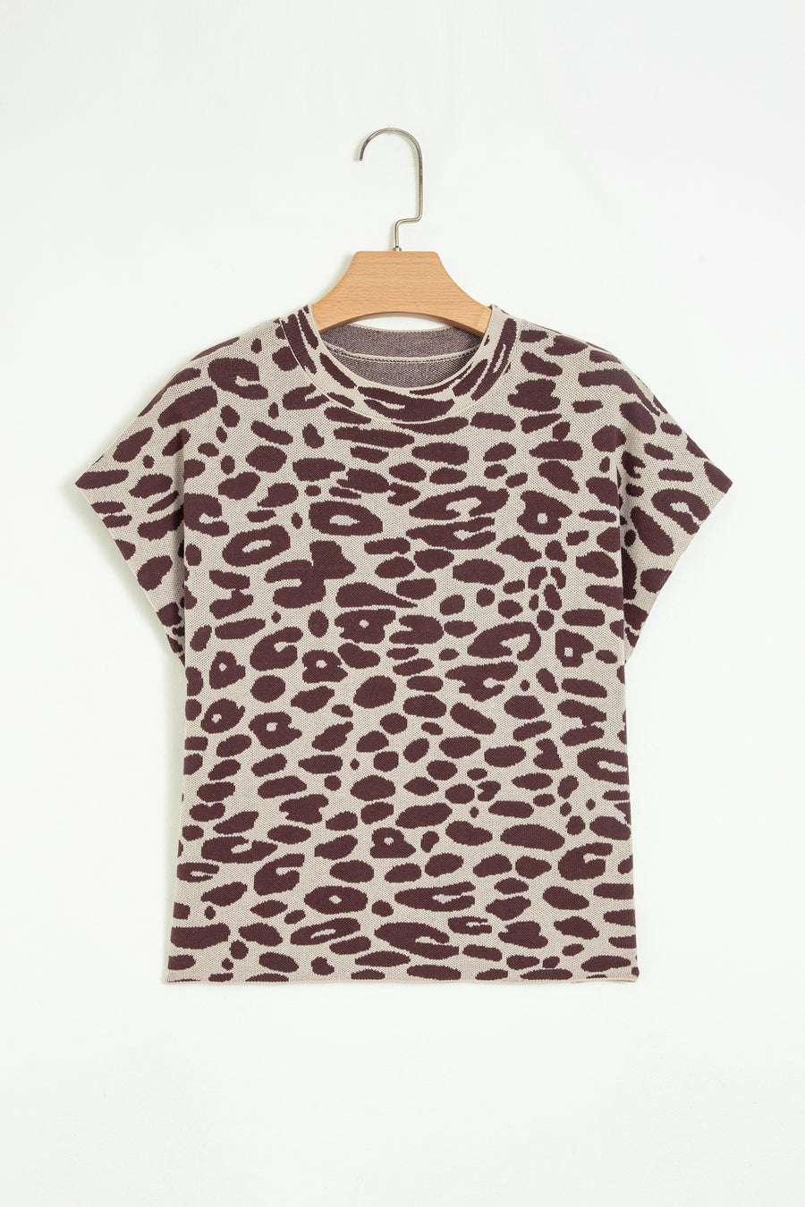 Leopard Print Short Sleeve Knit Sweater