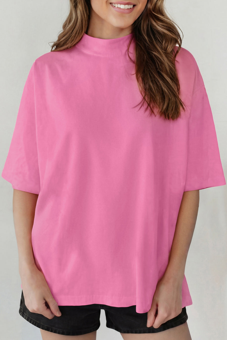 Solid Colour Oversized High Neck Tee Women UK
