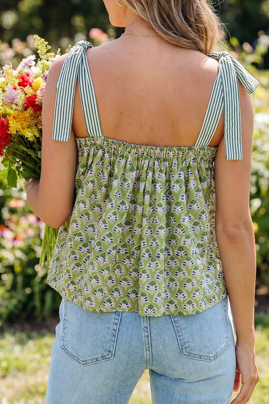 Women's babydoll tank top side view knot strap summer
