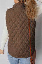 Back view of brown Flower‑Quilted Winter Gilet with padded sleeveless design and floral stitching, ideal for casual winter outerwear.