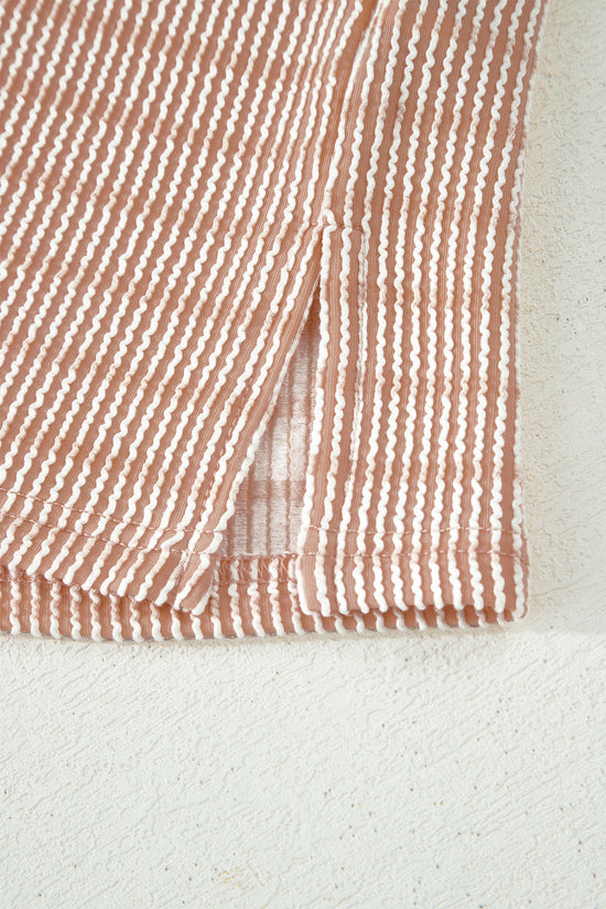 Stripe Raised Rib Loose Tee & Drawstring Elastic Waist Shorts Set