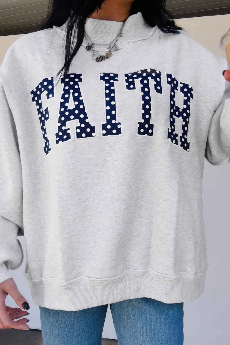 Light grey polka dot slogan high neck baggy sweatshirt back view — Fashionfitz UK