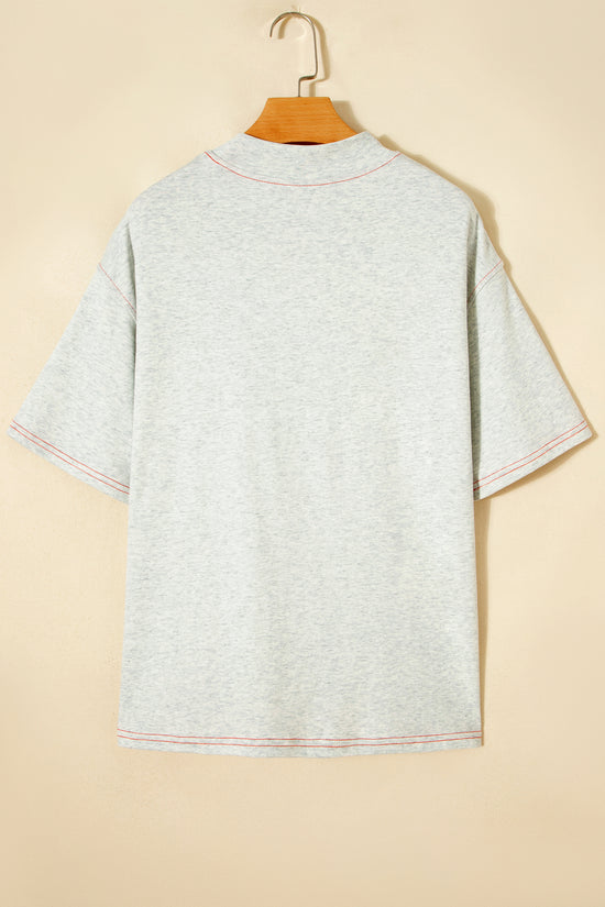 Reversible Contrast Stitch Drop Shoulder High Neck Short Sleeve Tee