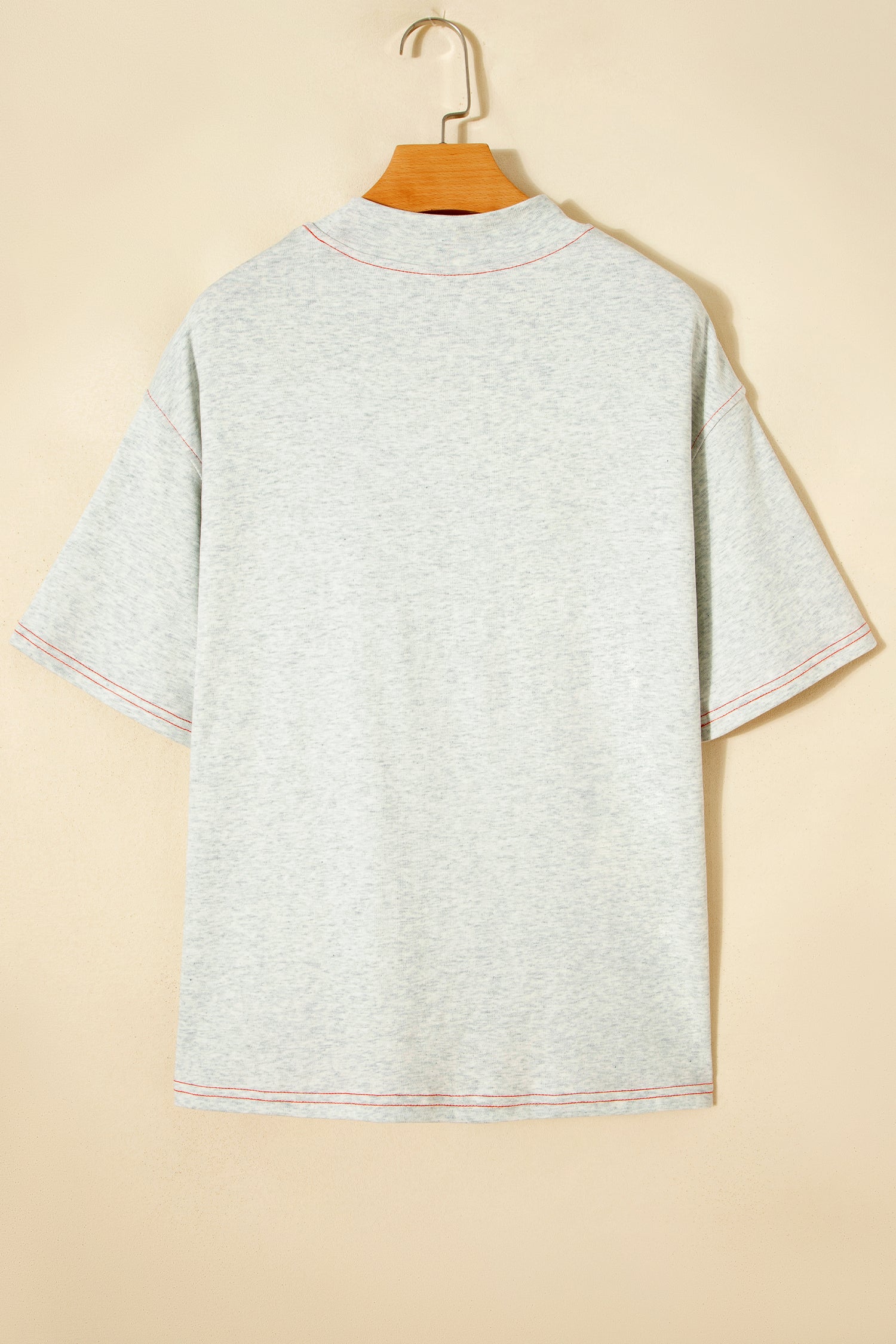 Reversible Contrast Stitch Drop Shoulder High Neck Short Sleeve Tee